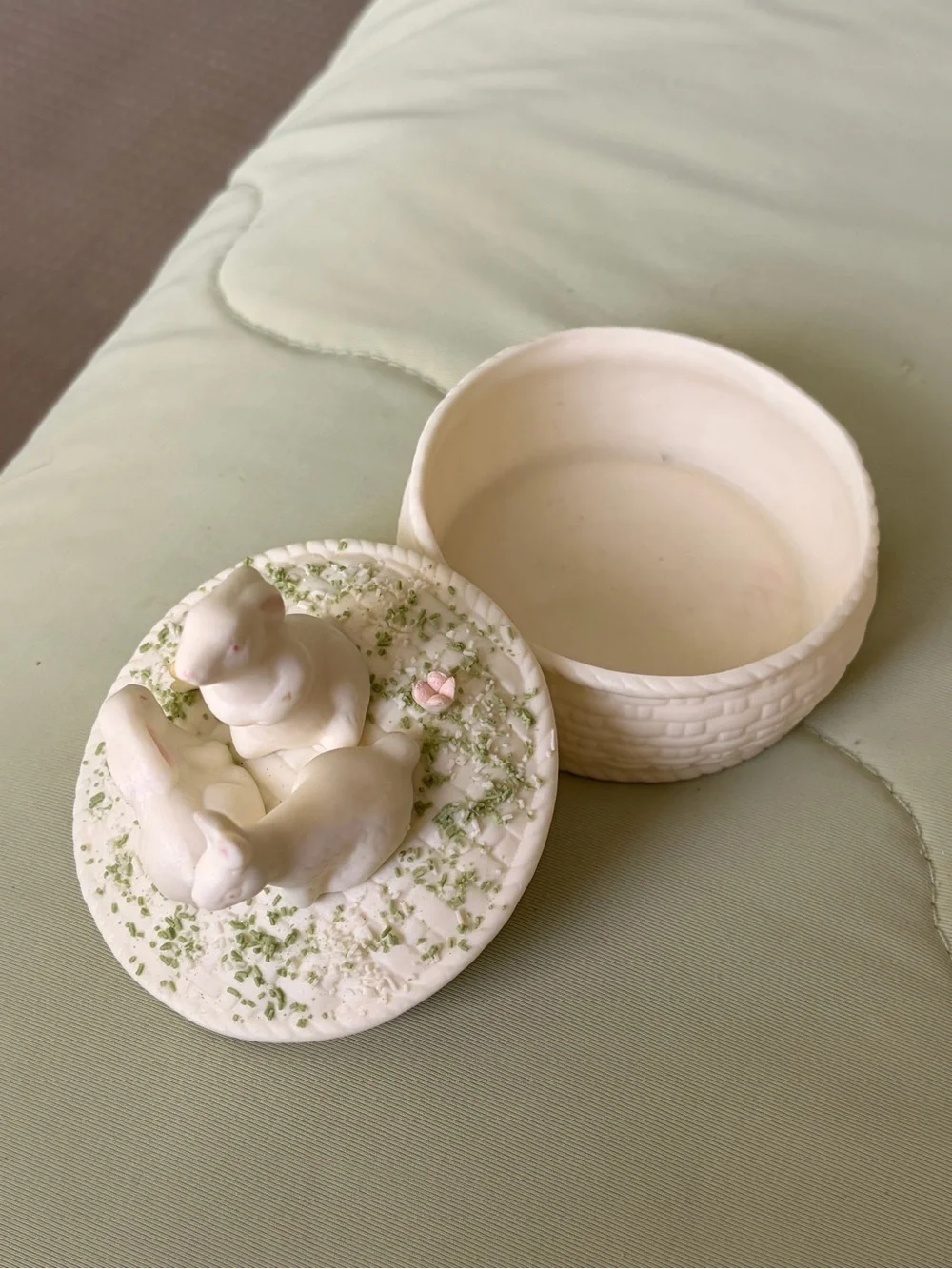 White Ceramic Bunny Trinket Box - Decorative Home Accent